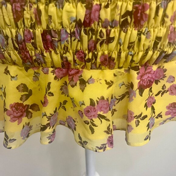 For Love & Lemons Odette Silk Smocked Floral Skirt Ruffled Yellow Size XSYellow - Picture 5 of 11